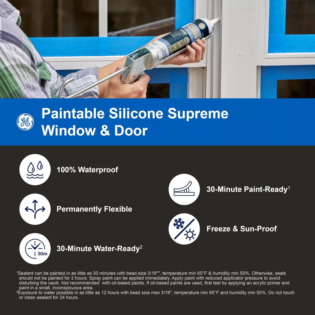 Supreme Paintable Silicone Caulk for Window & Door, White, 9.5 fl oz Cartridge, 1 Pack - 100% Waterproof Silicone