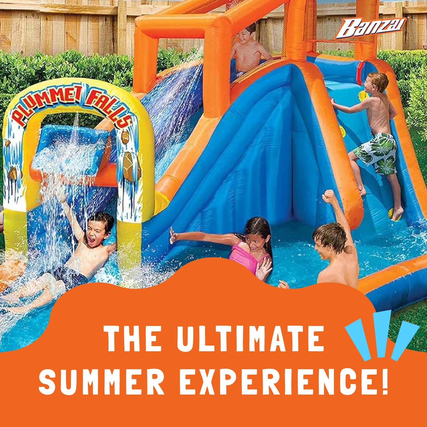 Plummet Falls Inflatable Water Park with Waterslide, Sprinkler, and Climbing Wall