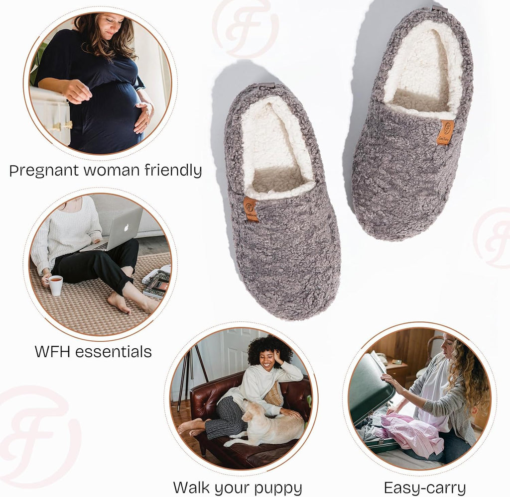 Women’s Soft Curly Slippers Memory Foam Lightweight House Shoes | Birthday gift, machine washable, anti-slip sole