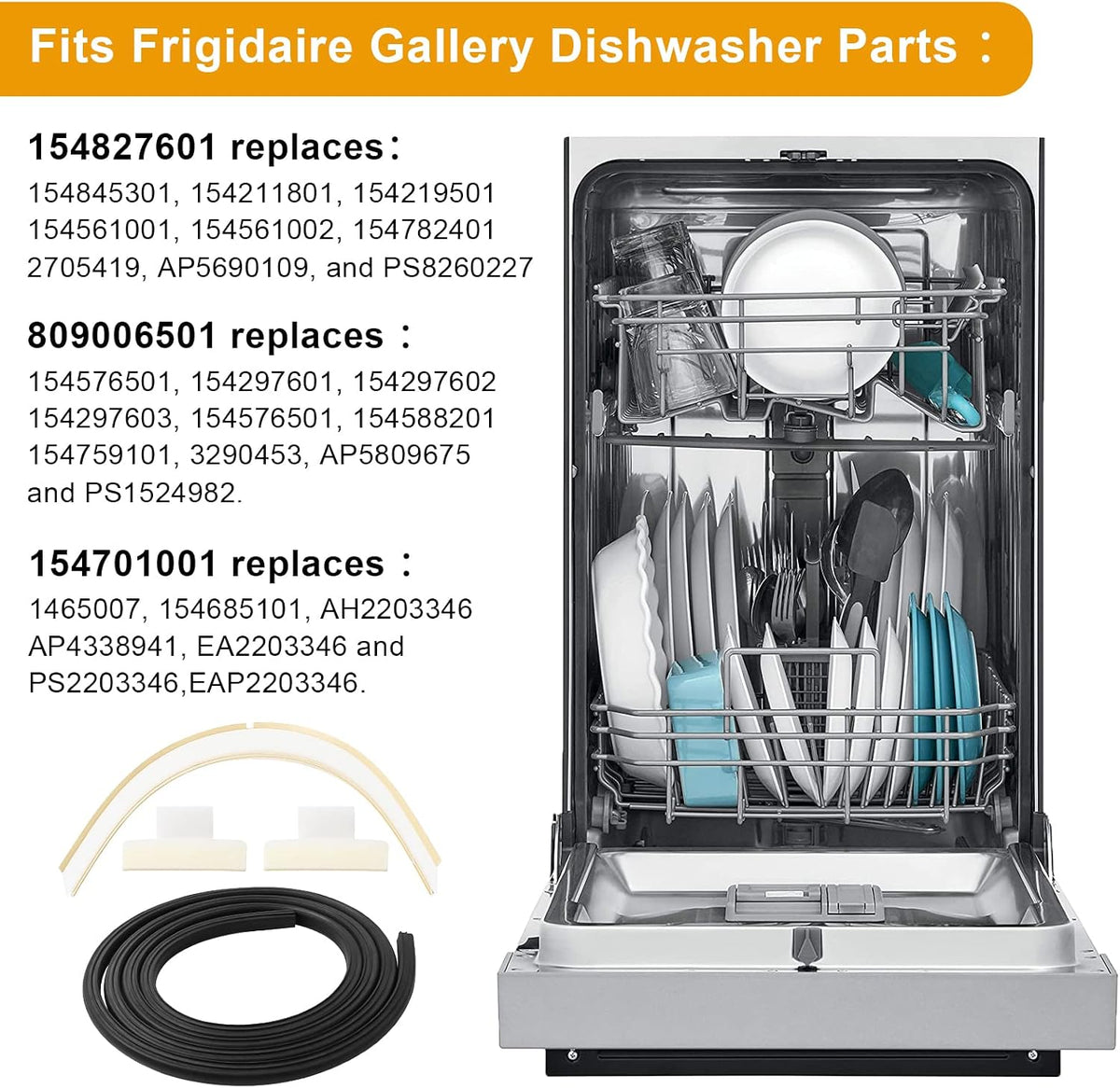 154827601 for Frigidaire Dishwasher Door Gasket Seal Replacement Kit