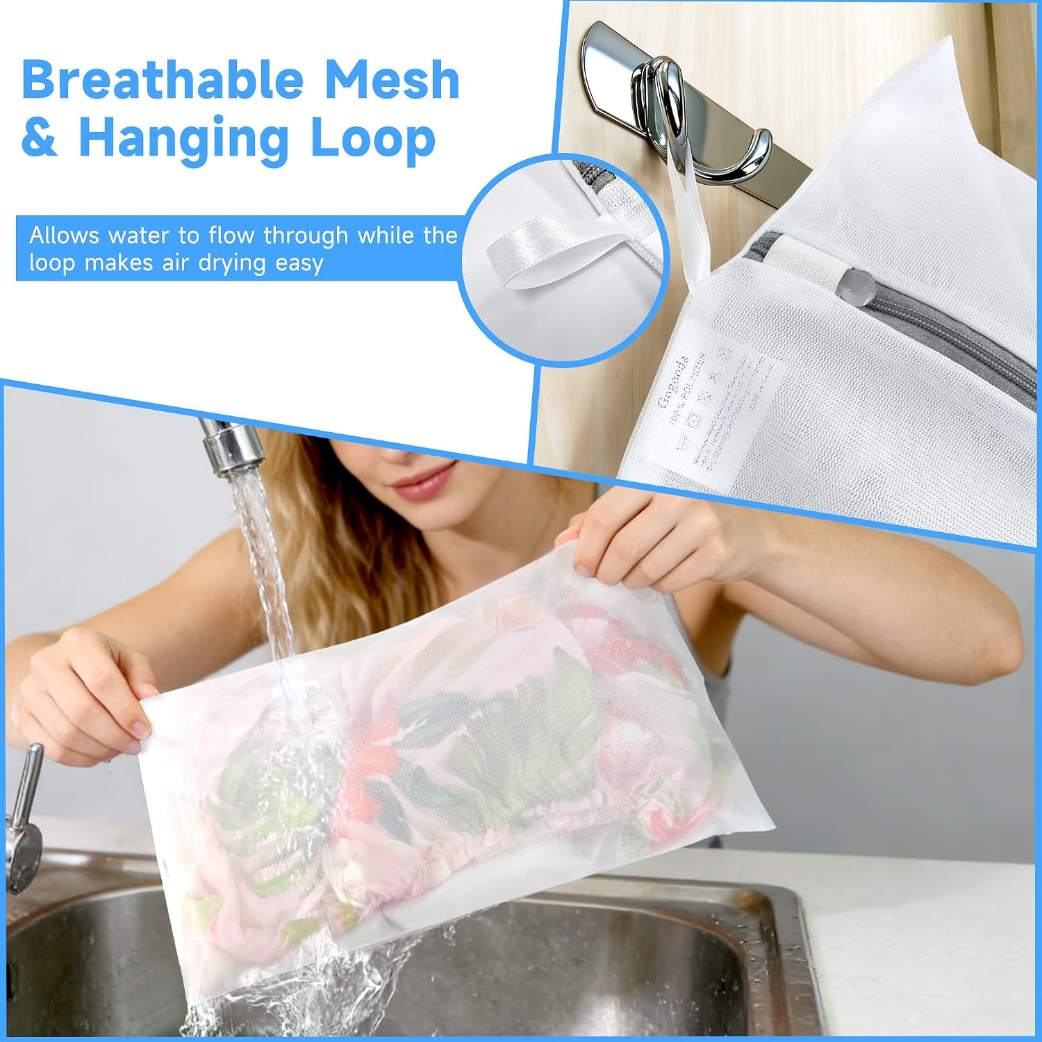 XL Mesh Laundry Bags, 4-Pack Large Wash Bags with Auto-Lock Zipper