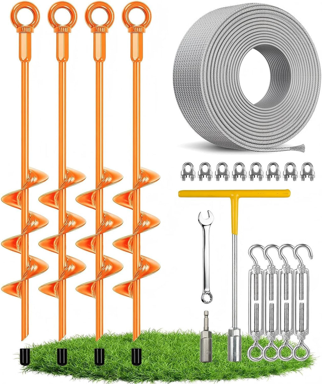 Shed Anchor Kit Heavy Duty Ground Anchors Screw in 18 Inch 4 Pack, Fully Welded Spiral Earth Anchors with Cable