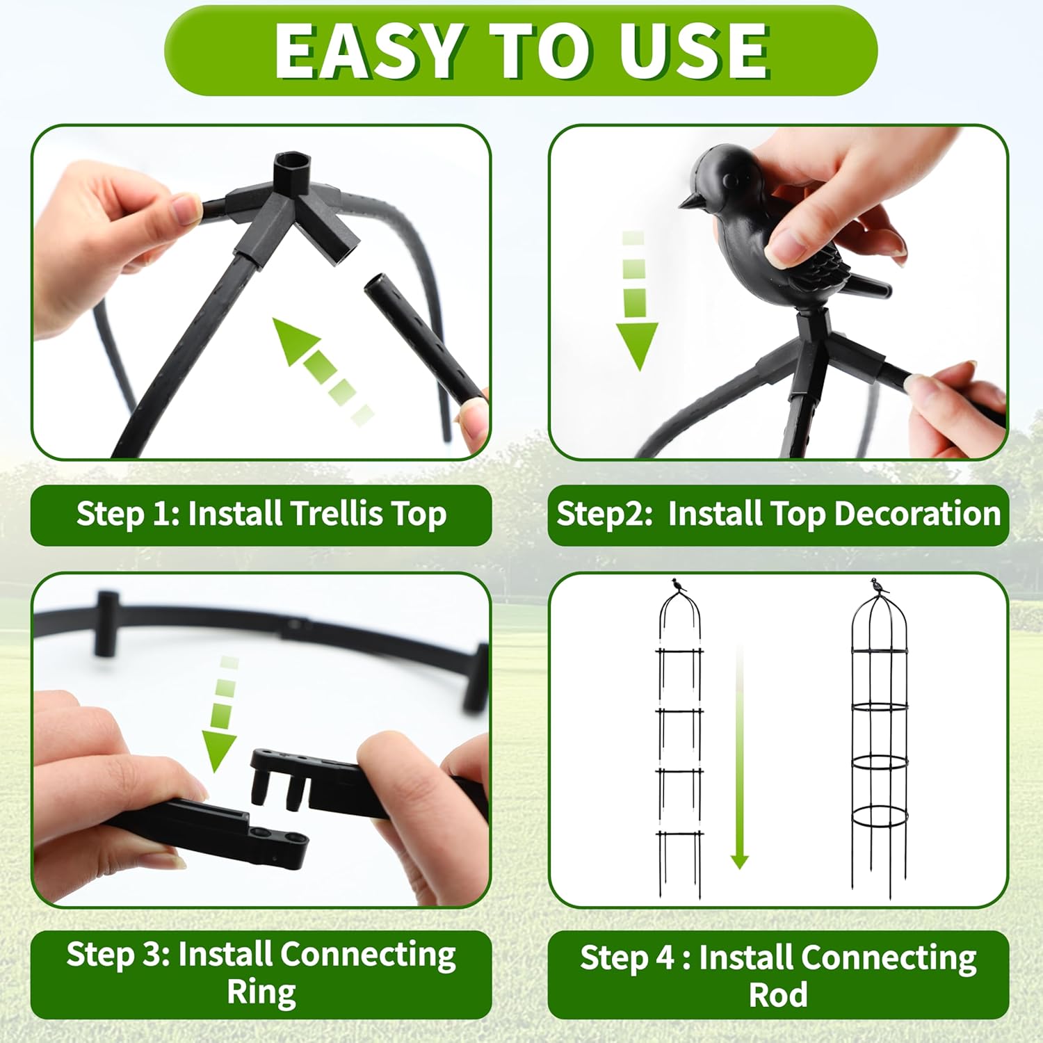 2-Pack 6FT Garden Obelisk Trellis for Climbing Plants,Adjustable 4-Tier Metal Plant Support,Rustproof Outdoor Plant