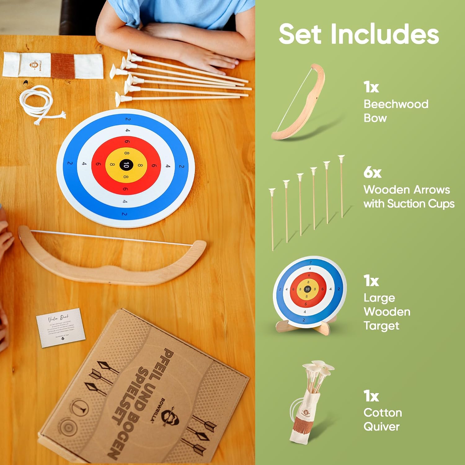 Kids Bow and Arrow Set | Wooden Archery Toy for Boys & Girls Ages 3+, Bow and Arrow for Kids | Includes 6 Suction Cup