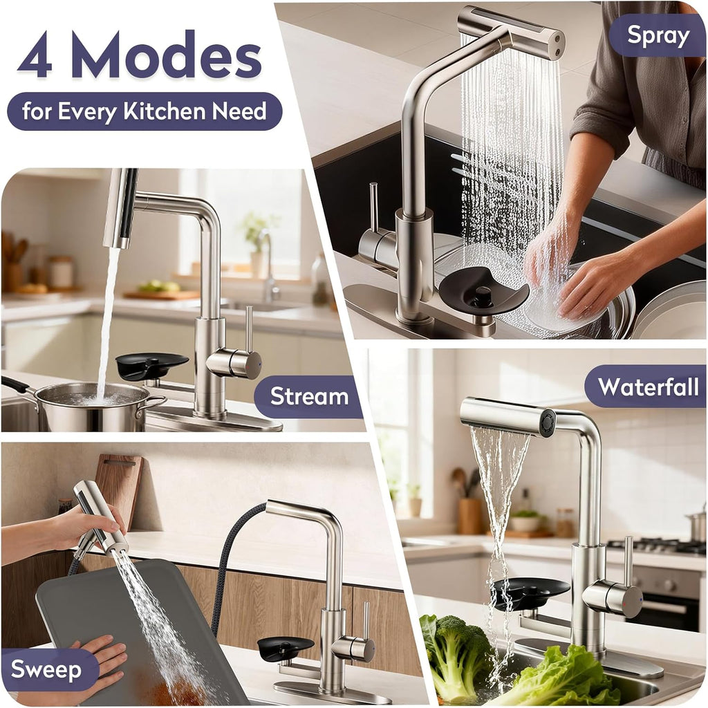 Brushed Nickel Kitchen Faucet with Pull Down Sprayer & Cup Washer