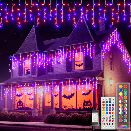 35 Colors Changing Icicle Lights for Outdoor Connectable, 26FT | Halloween Icicle Lights Outside with Remote Plug in