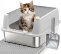 Stainless Steel Litter Box with High Sides, Small Metal Litter Box for Kittens & Medium Cats, Low Entry Kitten Litter