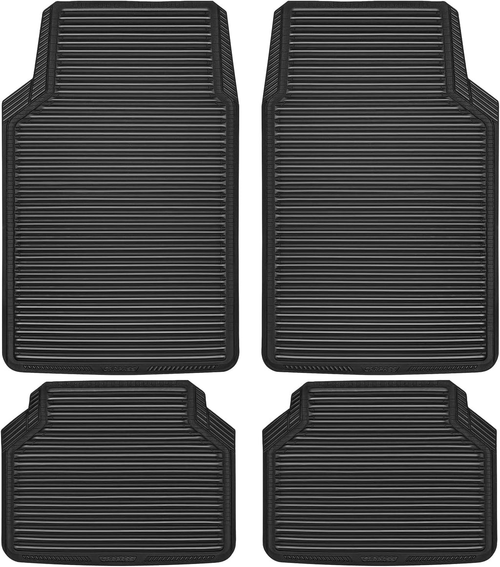 Rubber Floor Mats, All Weather Full Set 4-Piece, Waterproof Automotive Mats Trim to Fit Most Cars Sedans SUVs Vans