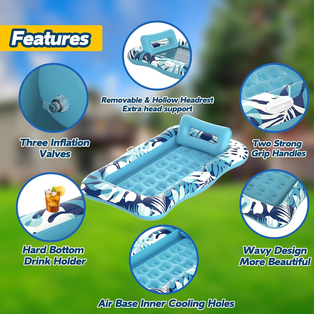 Pool Floats Adult,76"x48" XL Inflatable Tanning Pool Lounger Float with Pillow,4 in 1 Suntan Tub Sunbathing Raft