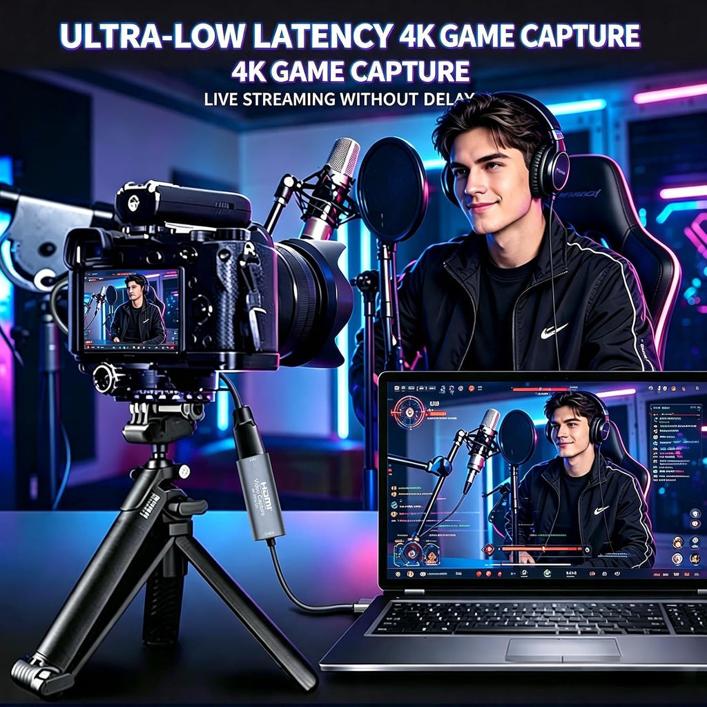 4K 30FPS HDMI Video Capture Card, HDMI to USB 3.0 Cam Link Game Audio Adapter, Low‑Latency Driver‑Free 1080P@60Hz
