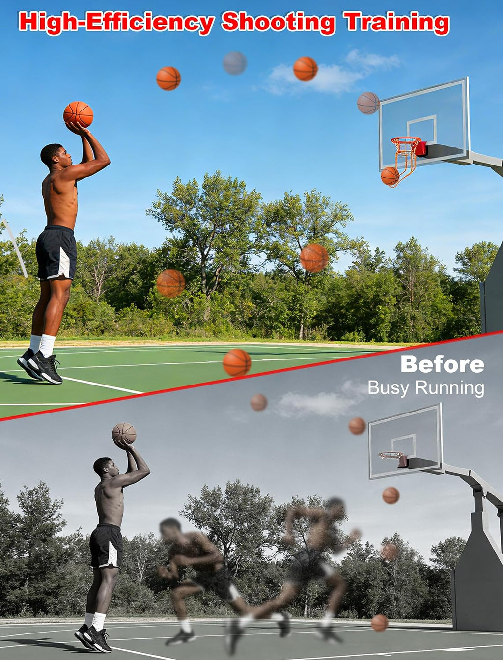 Rotatable Basketball Return Attachment: Heavy Duty Basketball Rebounder with Stable Large Hooks Set for 14"-18" Rim