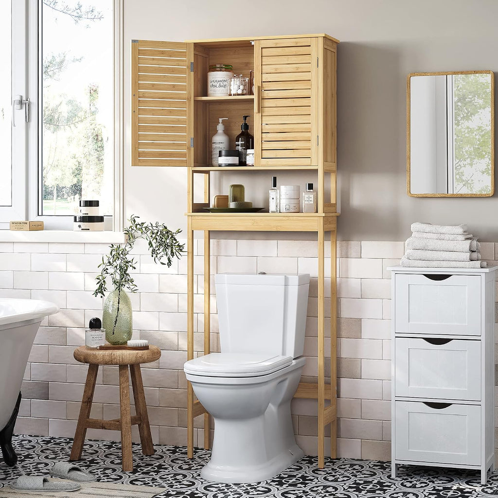 Over The Toilet Storage Cabinet, Bathroom Cabinet with Adjustable Inside Shelf and Bottom Stabilizer Bar