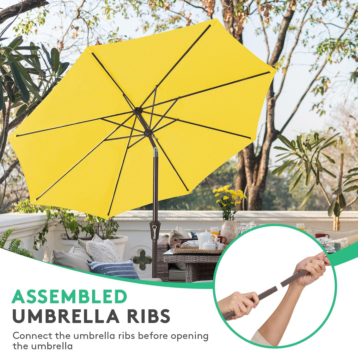 10FT Outdoor Patio Umbrella Outdoor Table Umbrella with Push Button Tilt and Crank, Market Umbrella 8 Sturdy Ribs UV