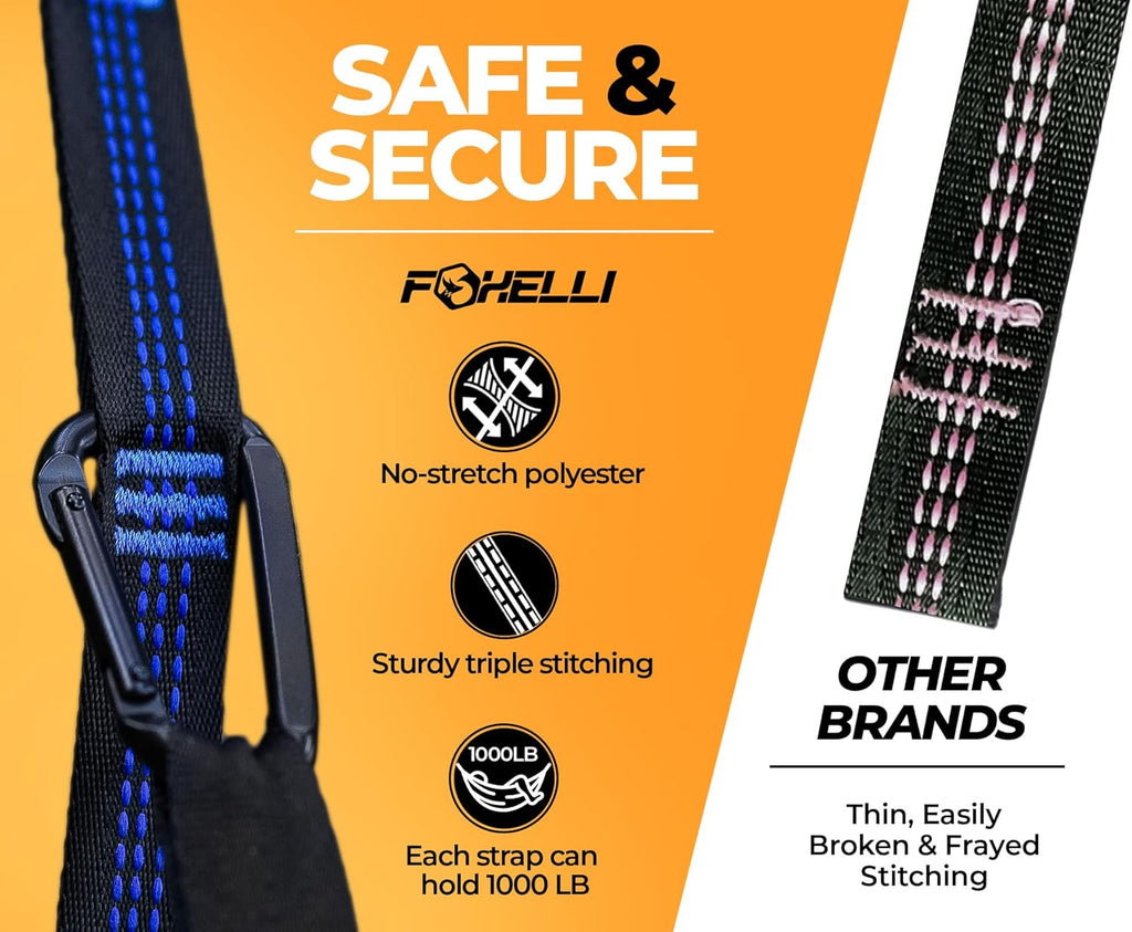 XL Hammock Straps - Extra Long 20FT Heavy Duty No-Stretch Suspension System, 40+2 Loops, 2000 LBS Capacity, for