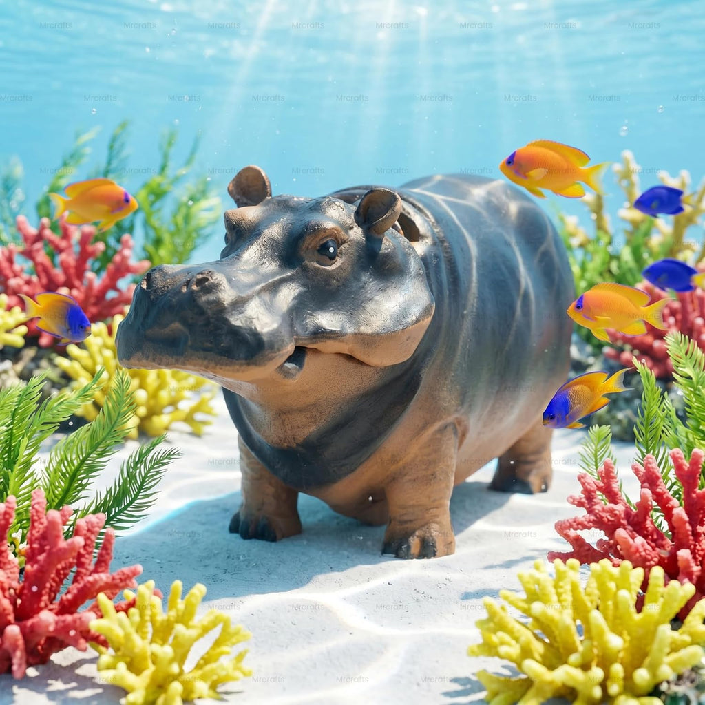 Aquarium Hippo Air Bubbler Decor, Resin Fish Tank Air Pump Decoration, Air Stone Decor with Oxygen Tube, Unique Gift
