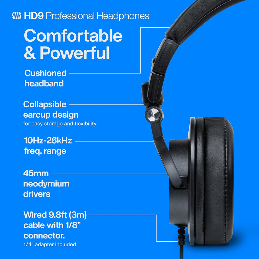 HD9 Professional Monitoring Headphones — High-Power Handling, Closed-Back, Circumaural Acoustic Design Studio