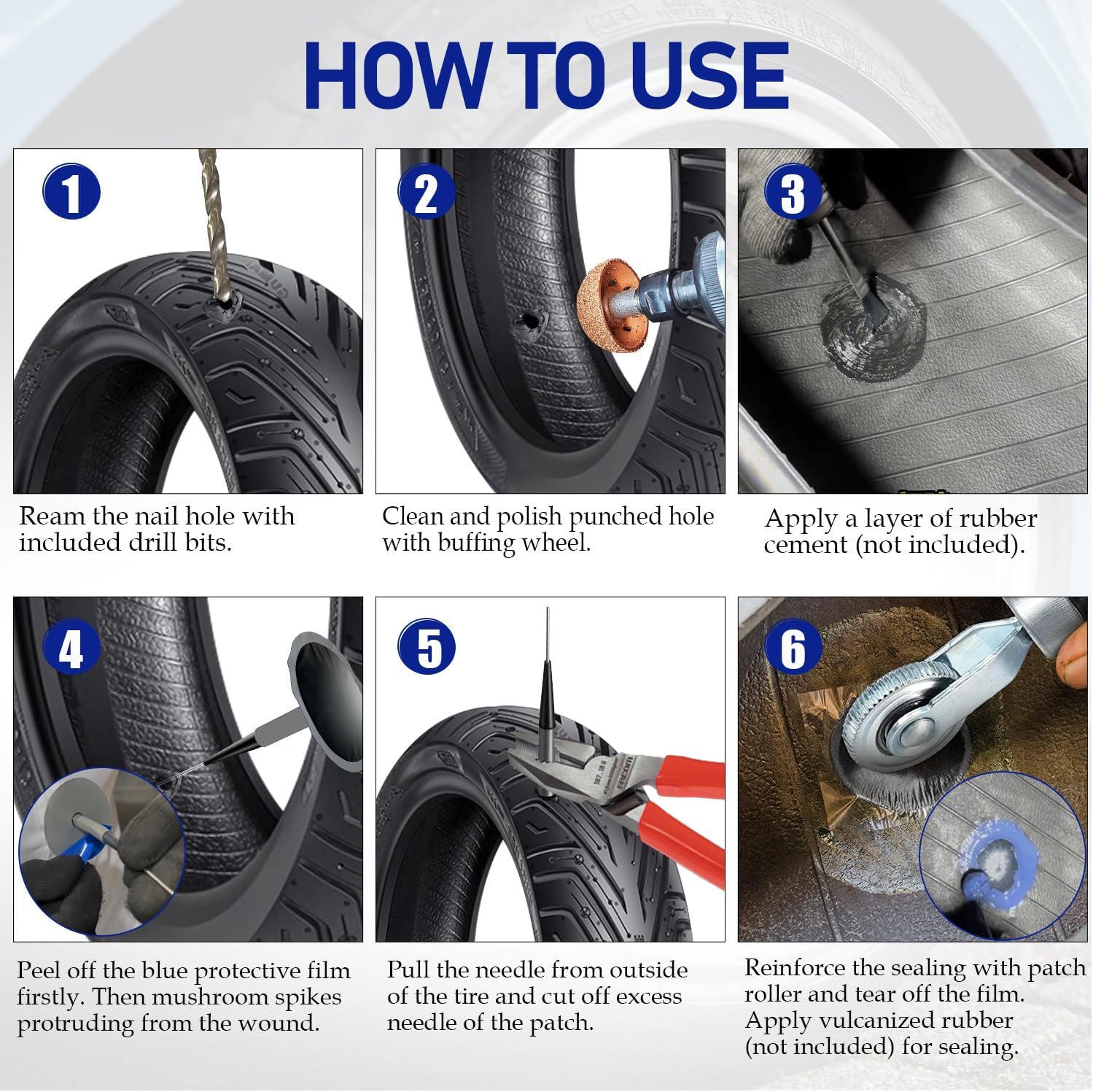 Tire Repair Patch Tool Kit Including 24pcs Tire Patch Plugs, Tungsten Buffing Wheel, Tire Patch Roller with 4mm Twist