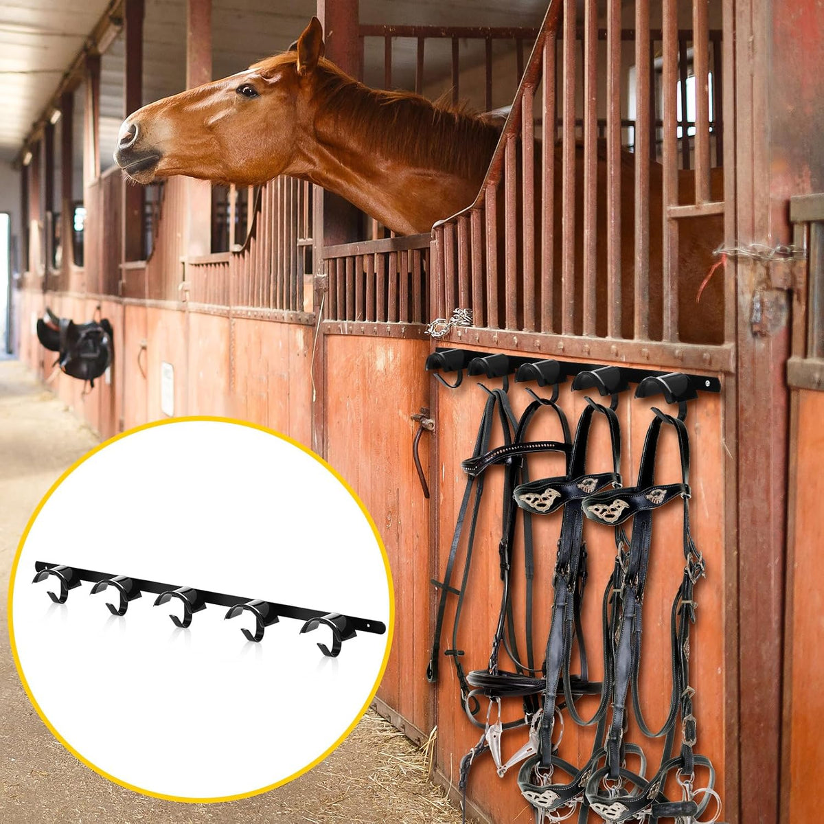 4 Pcs Bridle Rack for Horse Wall Mount, Horse Tack Bulk, Five Hooks