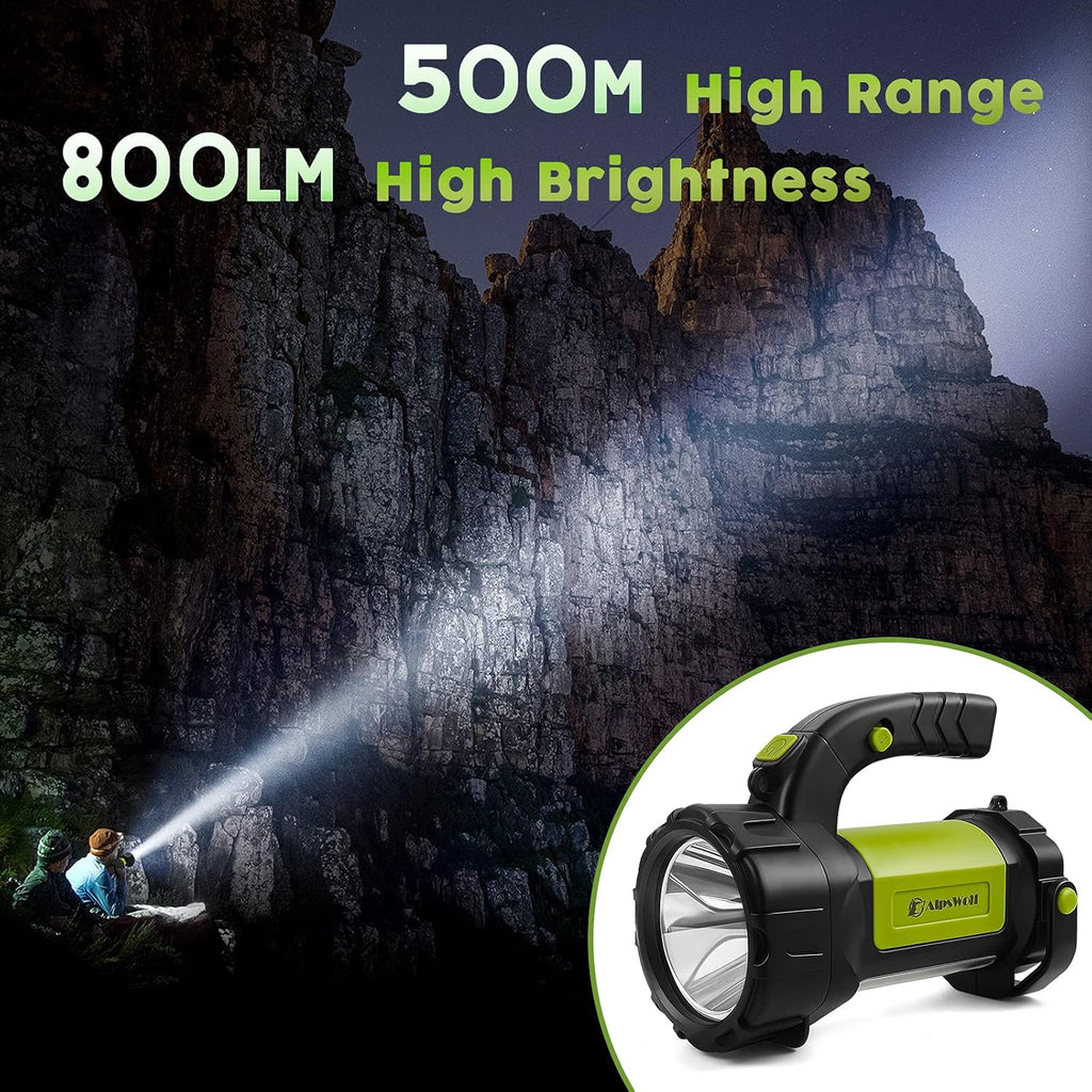 Camping Lantern Rechargeable, LED Flashlight Spotlight Lantern with 800LM, 3600 mAh, Strap Included Portable Bright