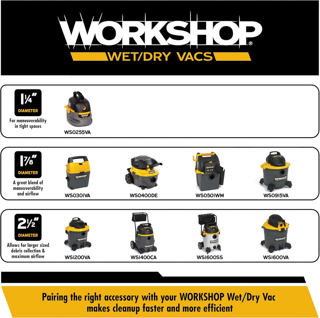 Shop Vacuum Accessories WS17801A Dusting Brush Attachment for Wet Dry Vacuum Cleaners, Fits 1-7/8-inch Extension