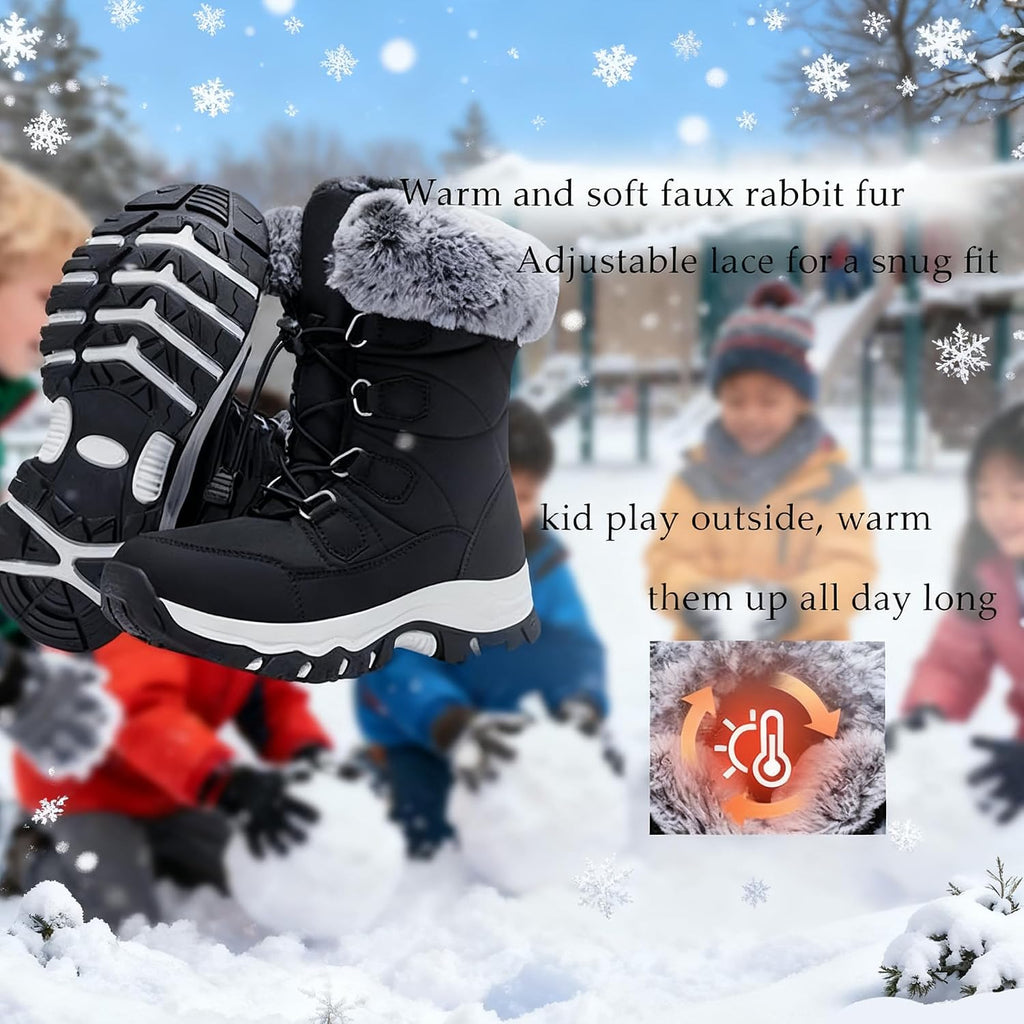 Winter Snow boots for Kids Girls Boys Water-Resistant Outdoor Warm Anti-Slip Mid Calf Faux Fur Lining Insulated Shoes