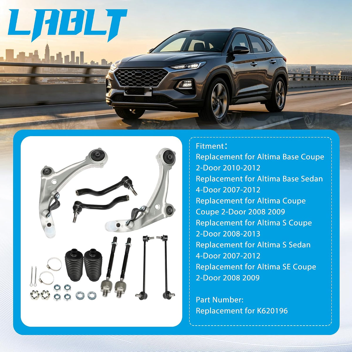 LABLT K620196 8pc Front Control Arms Ball Joints Suspension Kit Replacement for 2007-2012 Nissan Altima
