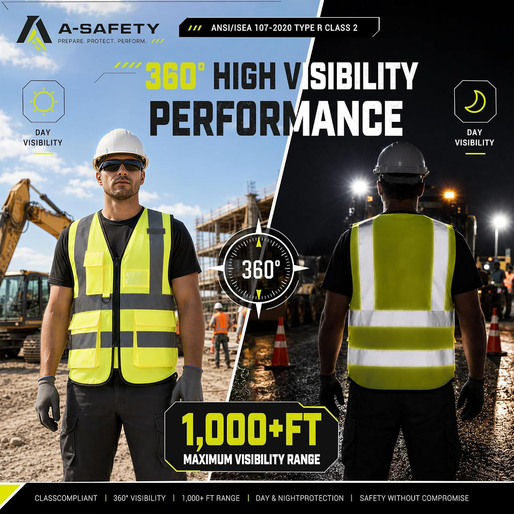 ANSI/ISEA Standard Class 2 Hi-Vis Vest, Mic Tabs, Zip, Yellow, XL | Yellow XL Class 2 safety vest with 7 pockets