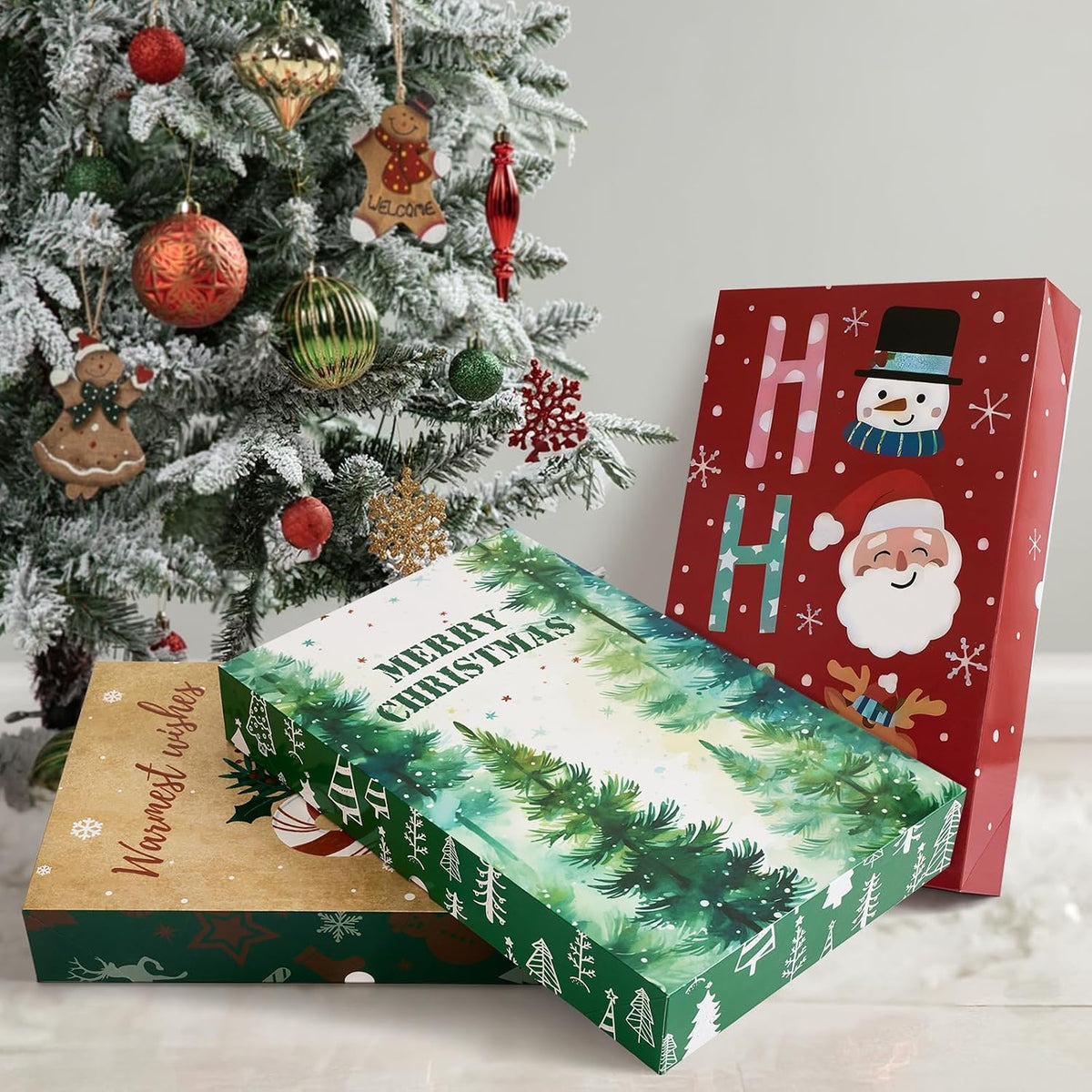 12 Pack Large Christmas Gifts Boxes with Lids for Presents, 17" Clothing Gift Boxes for Wrapping Bulk, 4 Designs of