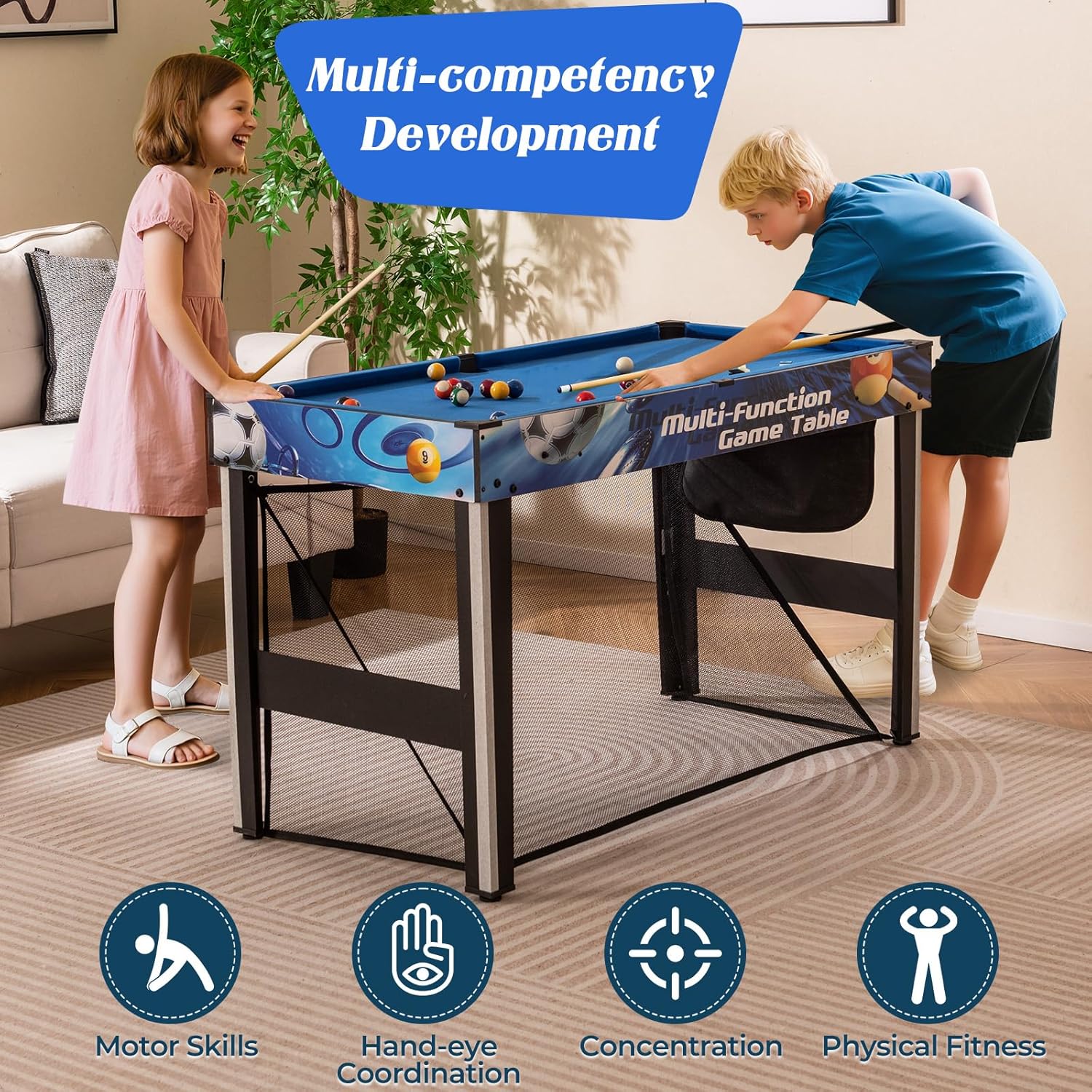 10-in-1 Multi Game Table, 48" Combo Game Table with Billiard, Table Tennis, Hockey, Basketball, Football, Field
