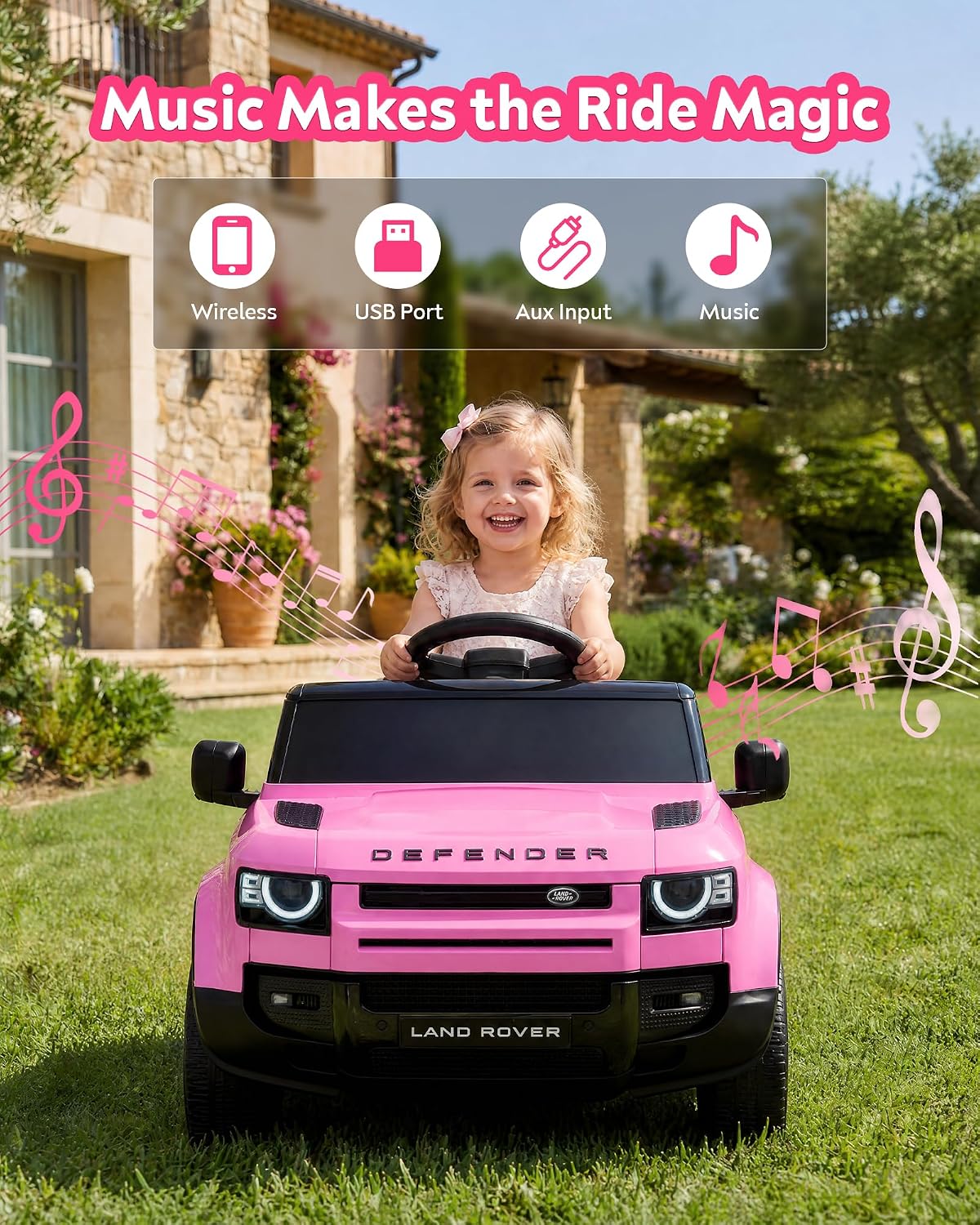12V Licensed Land Rover Electric Ride On Car for Kids, Pink | Soft Start, Parent Remote, Seat Harness, 3 Speeds