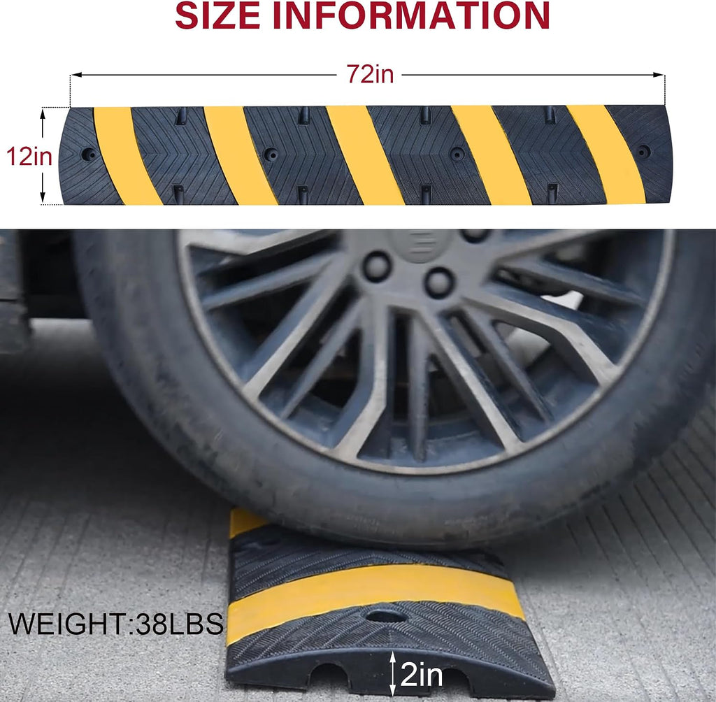 2-Pack 6FT Speed Bumps with 8 Bolts | Heavy Duty Rubber Driveway Bump for Asphalt, Concrete, Gravel, 2-Channel Cable