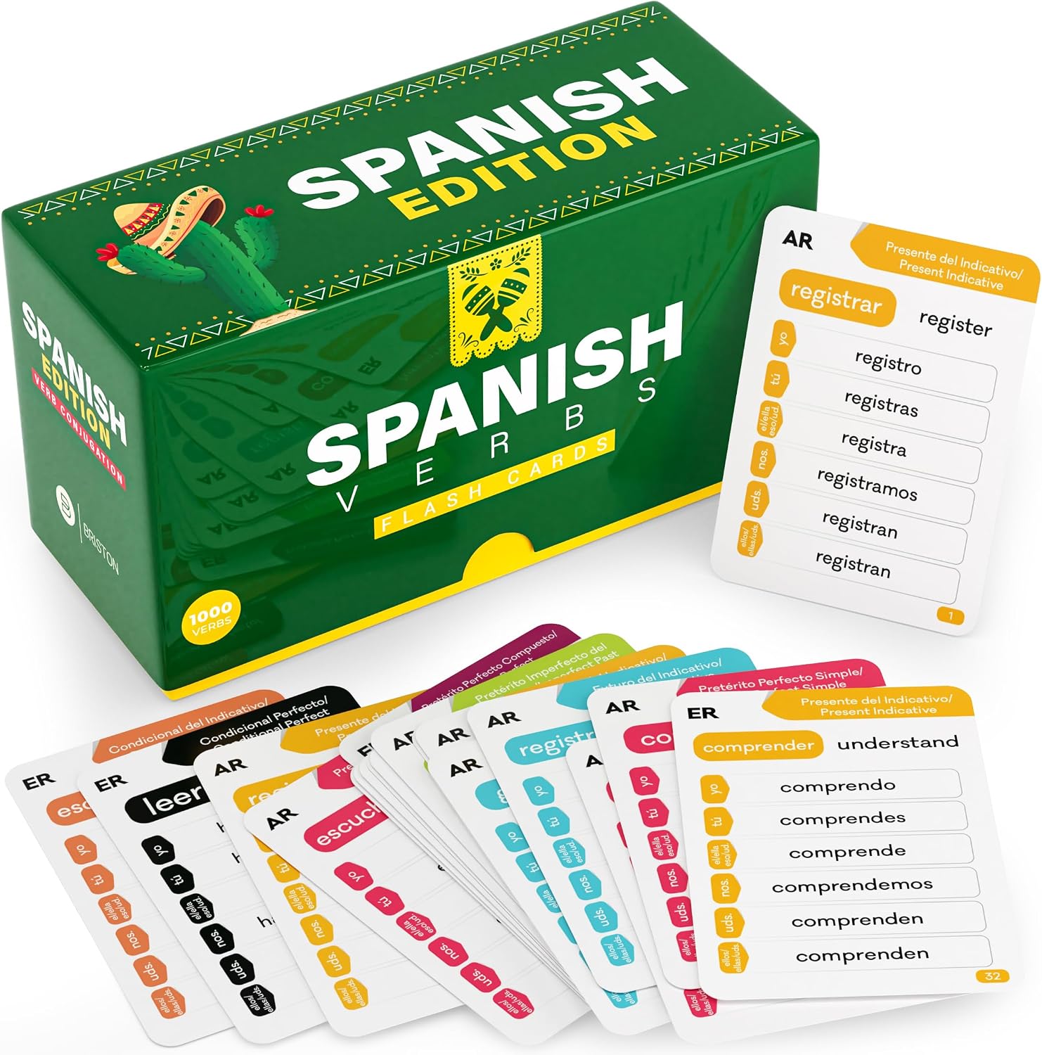 Spanish Verb Conjugation Flash Cards – 1,000 Verbs, 9 Tenses for Study | Back to School Spanish conjugation cards for
