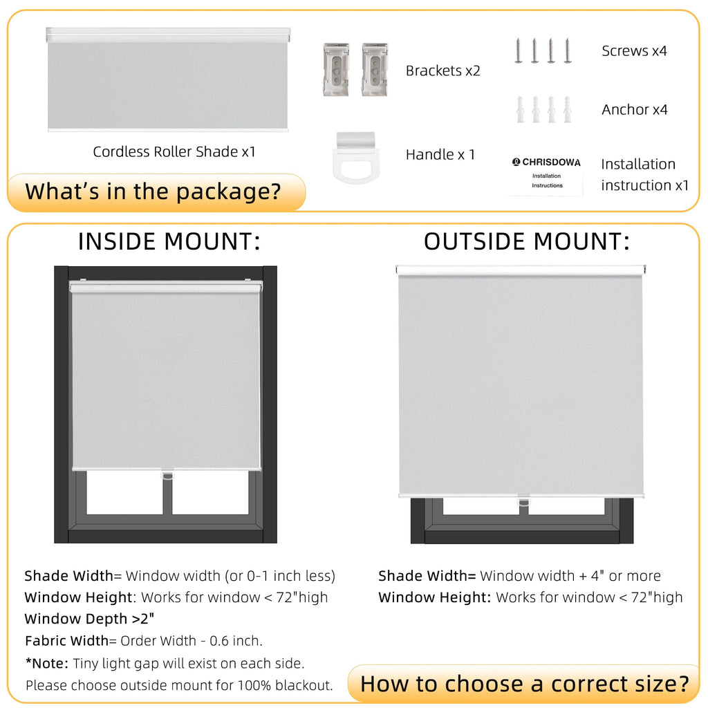 Blackout Roller Shades Pull Down, Cordless Window Blinds for Home
