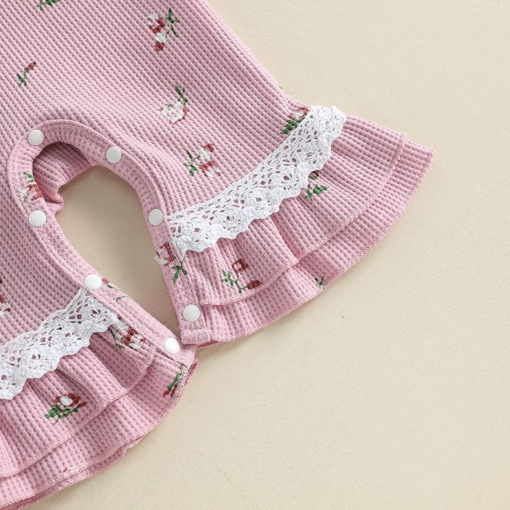 Baby Girl Newborn Clothes Floral Romper Lace Flared Jumpsuit