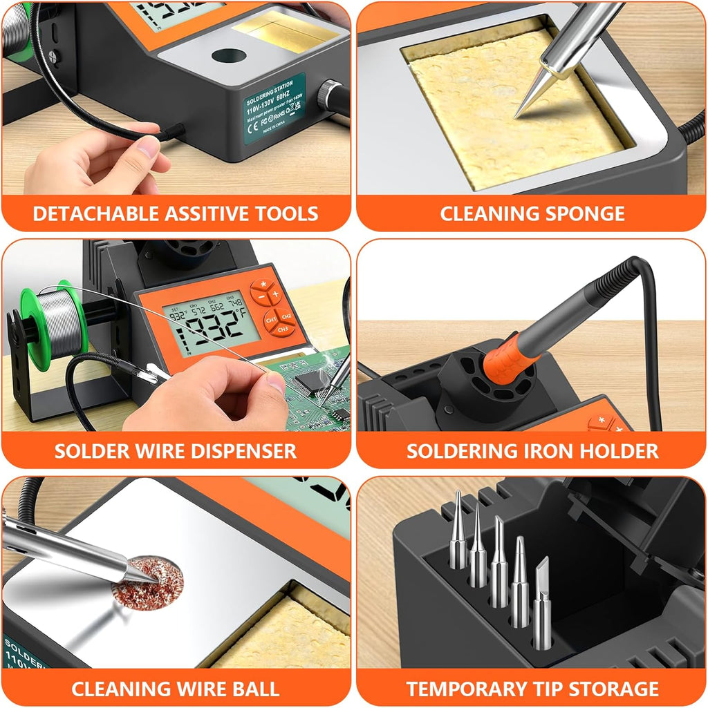 Soldering Station, 140W Digital Display Soldering Iron Station Kit with 2 Helping Hands, 356°F-932°F, Auto Sleep