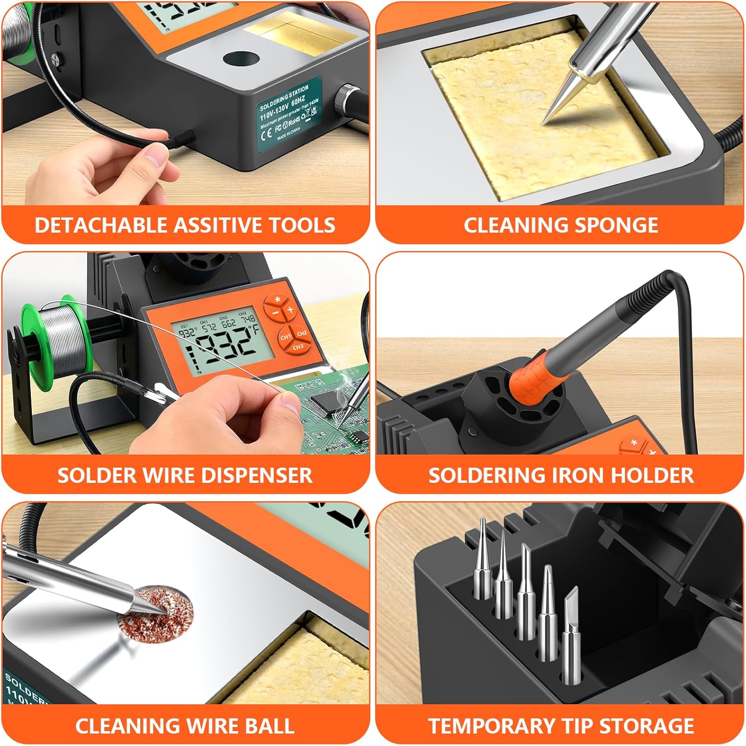 Soldering Station, 140W Digital Display Soldering Iron Station Kit with 2 Helping Hands, 356°F-932°F, Auto Sleep