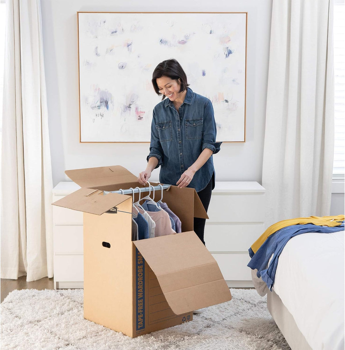 3-Pack Short Tape-Free Wardrobe Moving Boxes, 20" x 20" x 40"