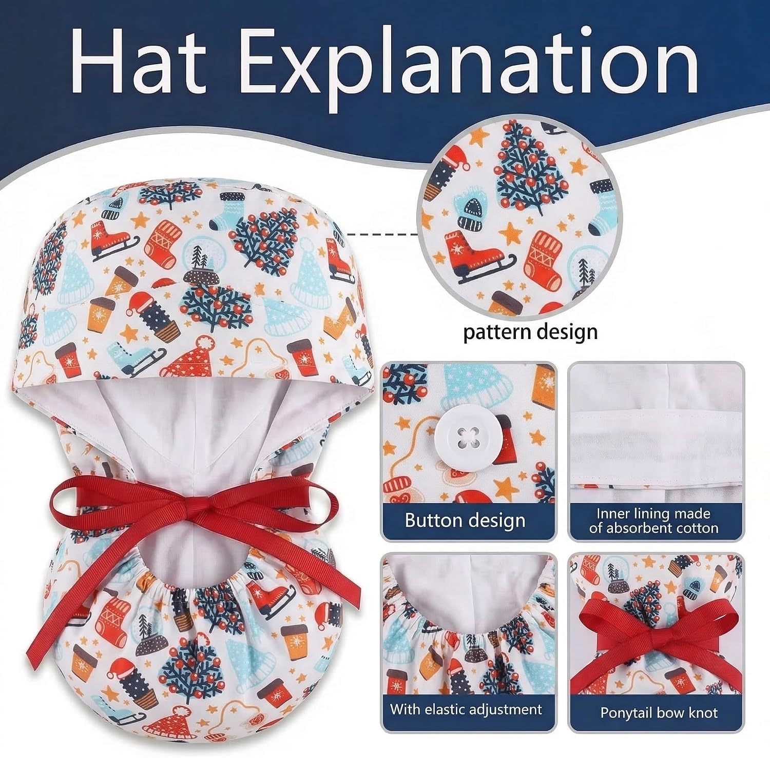 Scrub Caps for Women Nursing Hats with Buttons Adjustable Scrub Hats for Dentist Hats with Sweatband Adjustable