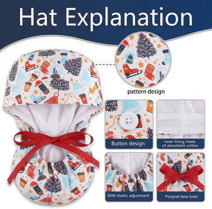 Scrub Caps for Women Nursing Hats with Buttons Adjustable Scrub Hats for Dentist Hats with Sweatband Adjustable