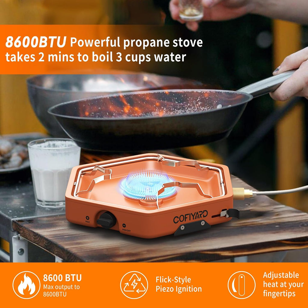 1-Burner Propane Stove Portable Camping Stove with Carry Strap, Backpacking Camp Stove for Outdoor Cooking
