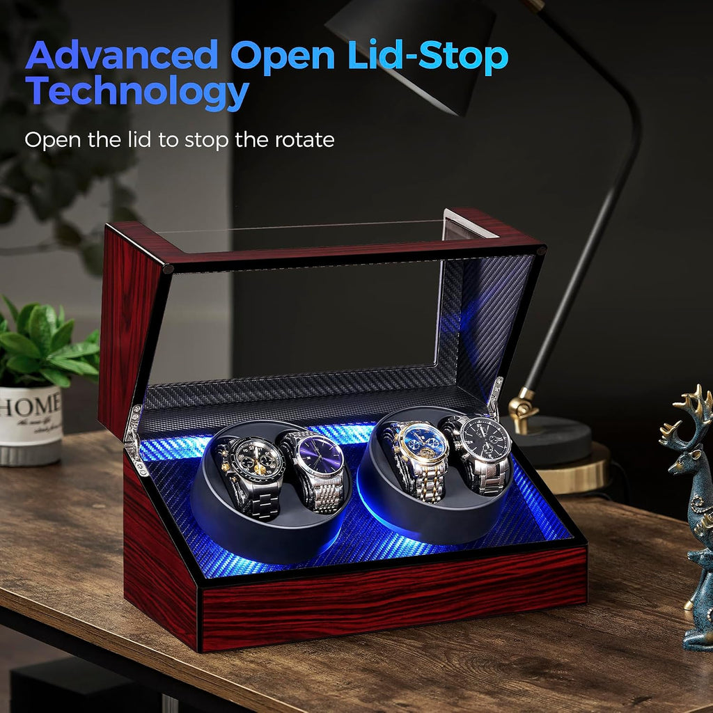 Watch Winders For Automatic Watches, Watch Turner For Automatic | Automatic Watch Winder Box With Led Light,4 Watch
