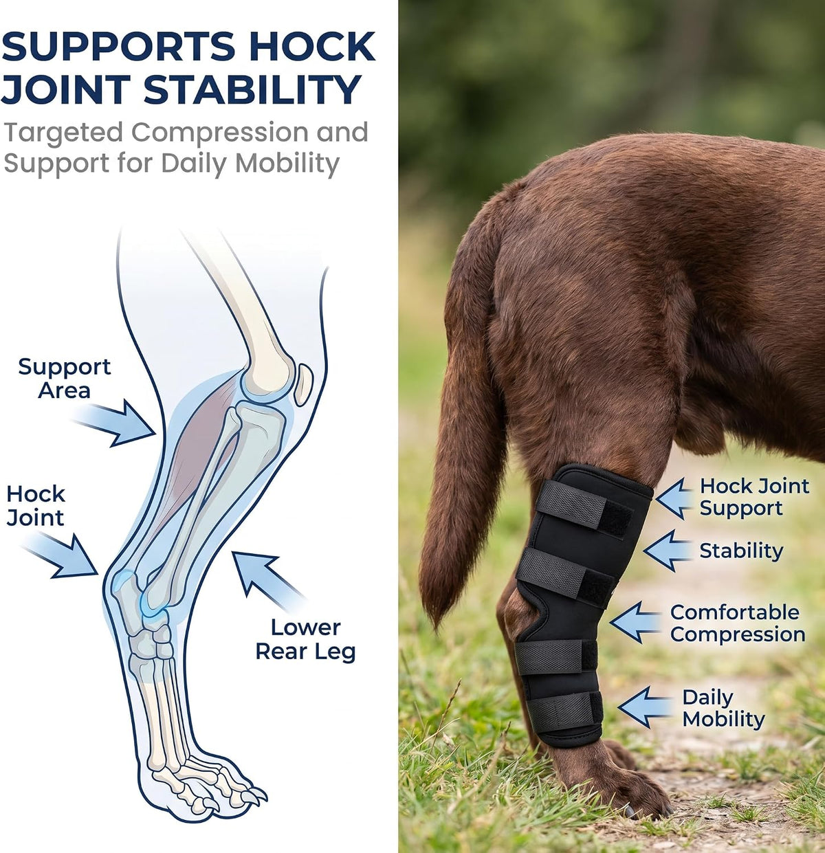 Dog Knee Brace for Hind Leg, Dog Hock Brace for Back Leg Support, Adjustable ACL CCL Brace for Dogs, Rear Leg Support