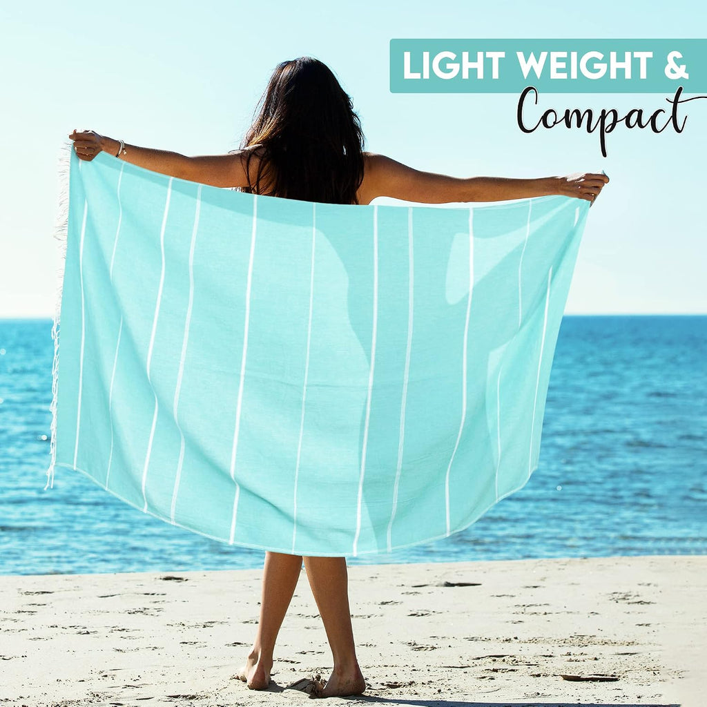 Pack of 2 Turkish Beach Towel, 40 by 72 Inches, Oversized 100% Cotton, Sand Free Lightweight Absorbent Quick-Dry
