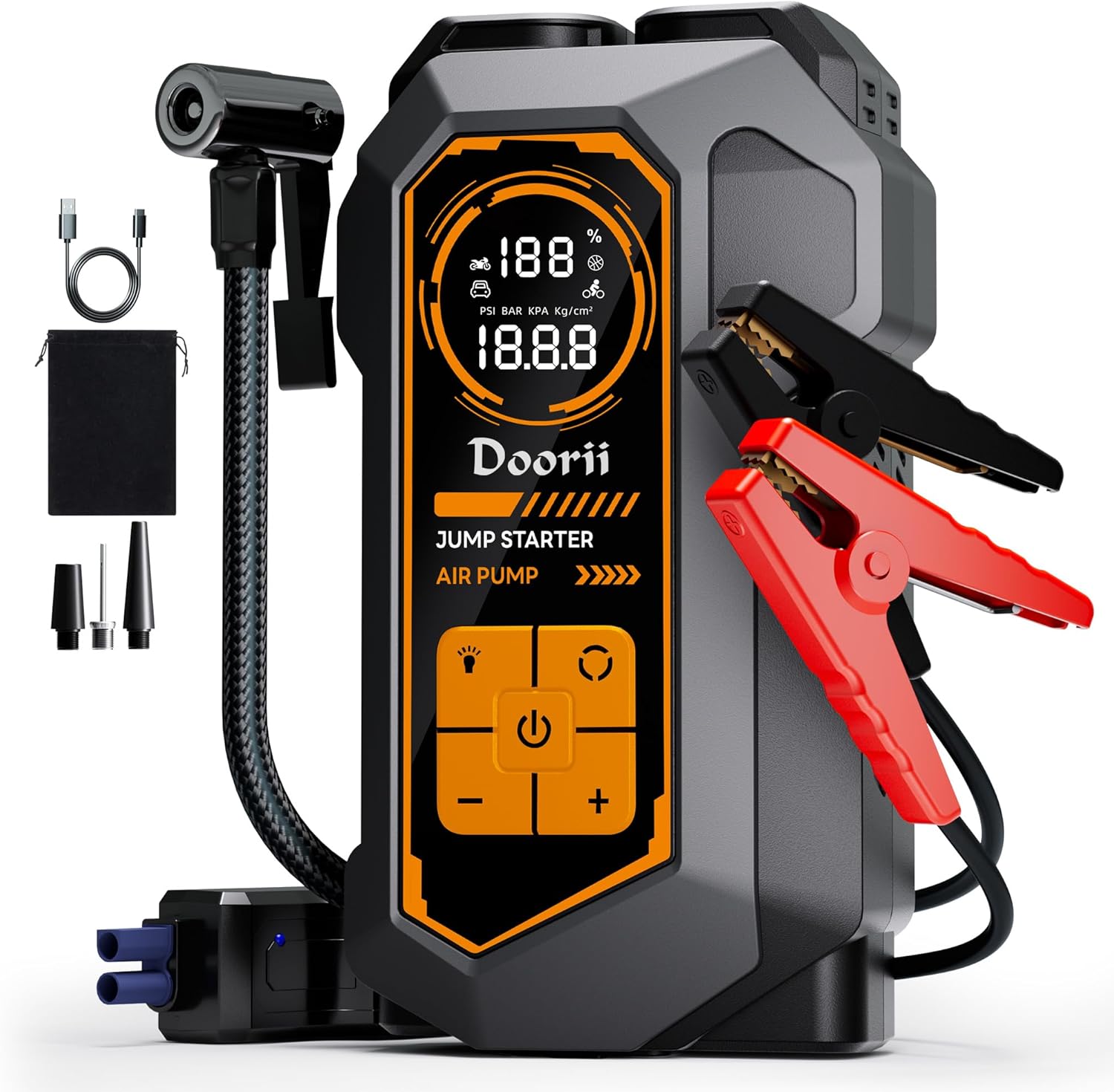 6000A Jump Starter with Air Compressor, 10-in-1 Car Jumper Starter Portable, 150PSI Tire Inflator/Air Pump, LED