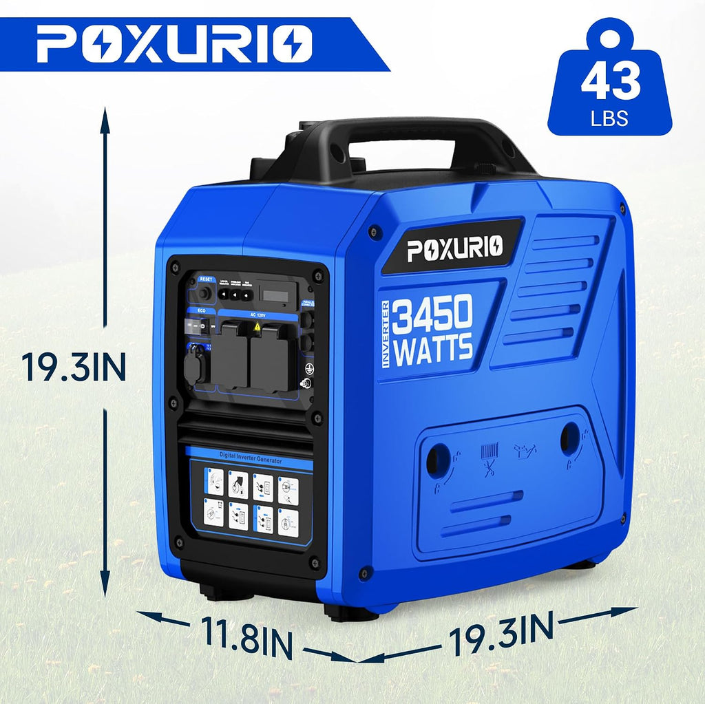 3450-Watt Portable Inverter Generator for Camping & RV, 1.6 Gallon Gas Tank for 8.3 Hours Use, 120V Gas Powered