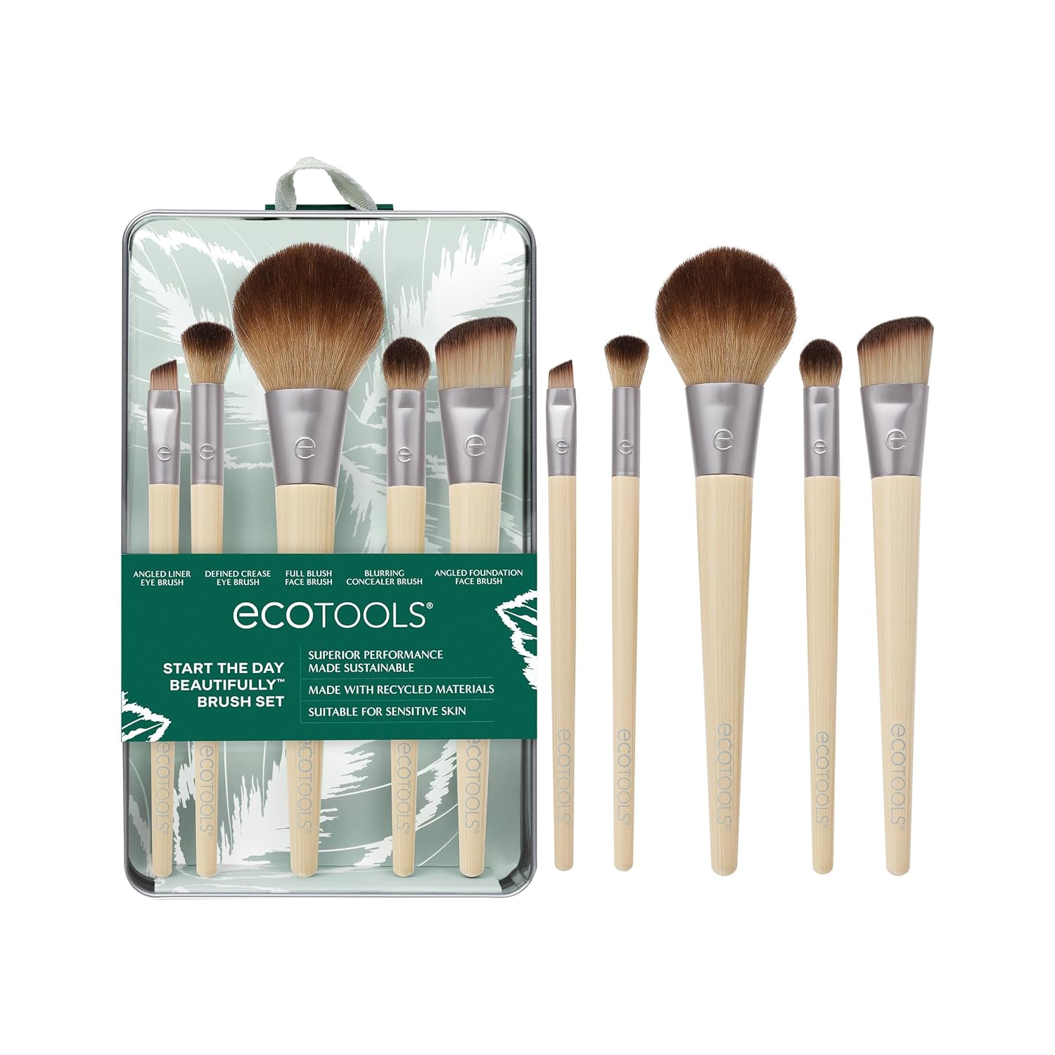 6 Piece Start The Day Beautifully Makeup Brush Set, Makeup Brushes For Eyeshadow, Blush, Concealer, & Foundation