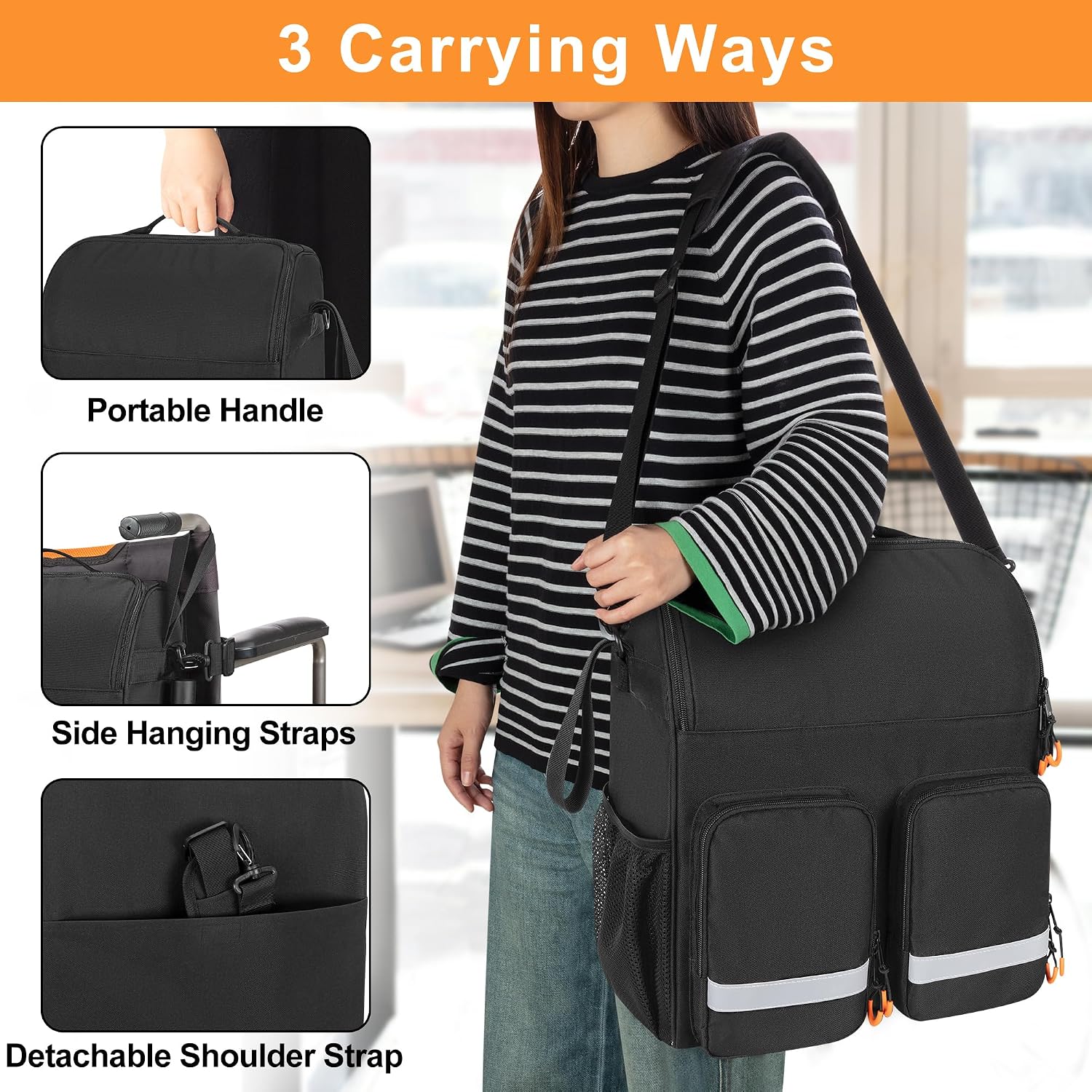 Large Wheelchair Bag to Hang on Back, Wheelchair Accessories Backpack for Adult & Senior, Wheelchair Pouch with