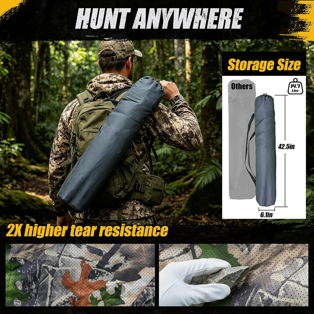 360 Degree Hunting Blind, 2-3 Person Pop Up Ground Blind | with Silent Slide Windows & Carrying Bag, Portable
