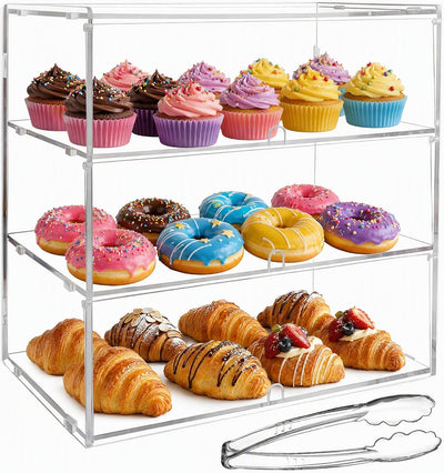 3-Tier Commercial Bakery Display Case, 19.49"x 14.96"x 10.23" Pastry Display Case Countertop Display Cabinet Box for
