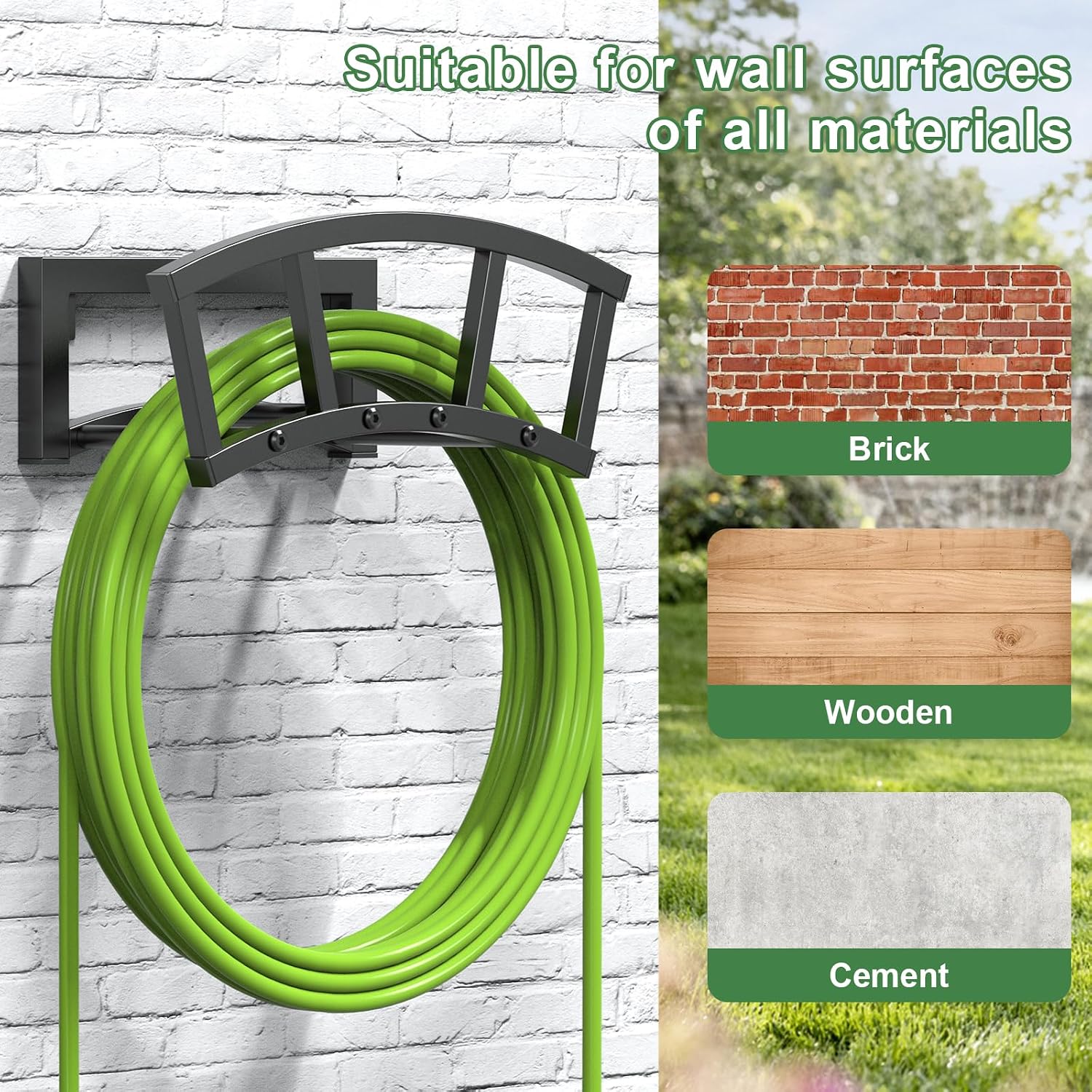 Garden Hose Holder Wall Mounted, Outdoor Heavy Duty Metal Water Hose Holder Hanger Holds 125-ft Water Pipe, Sturdy